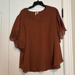 Elegant Brown Lace Sleeve Top
